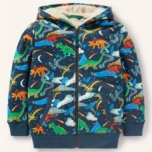 Mini Boden | Navy & Gray Dinosaur Zip-Up Hoodie